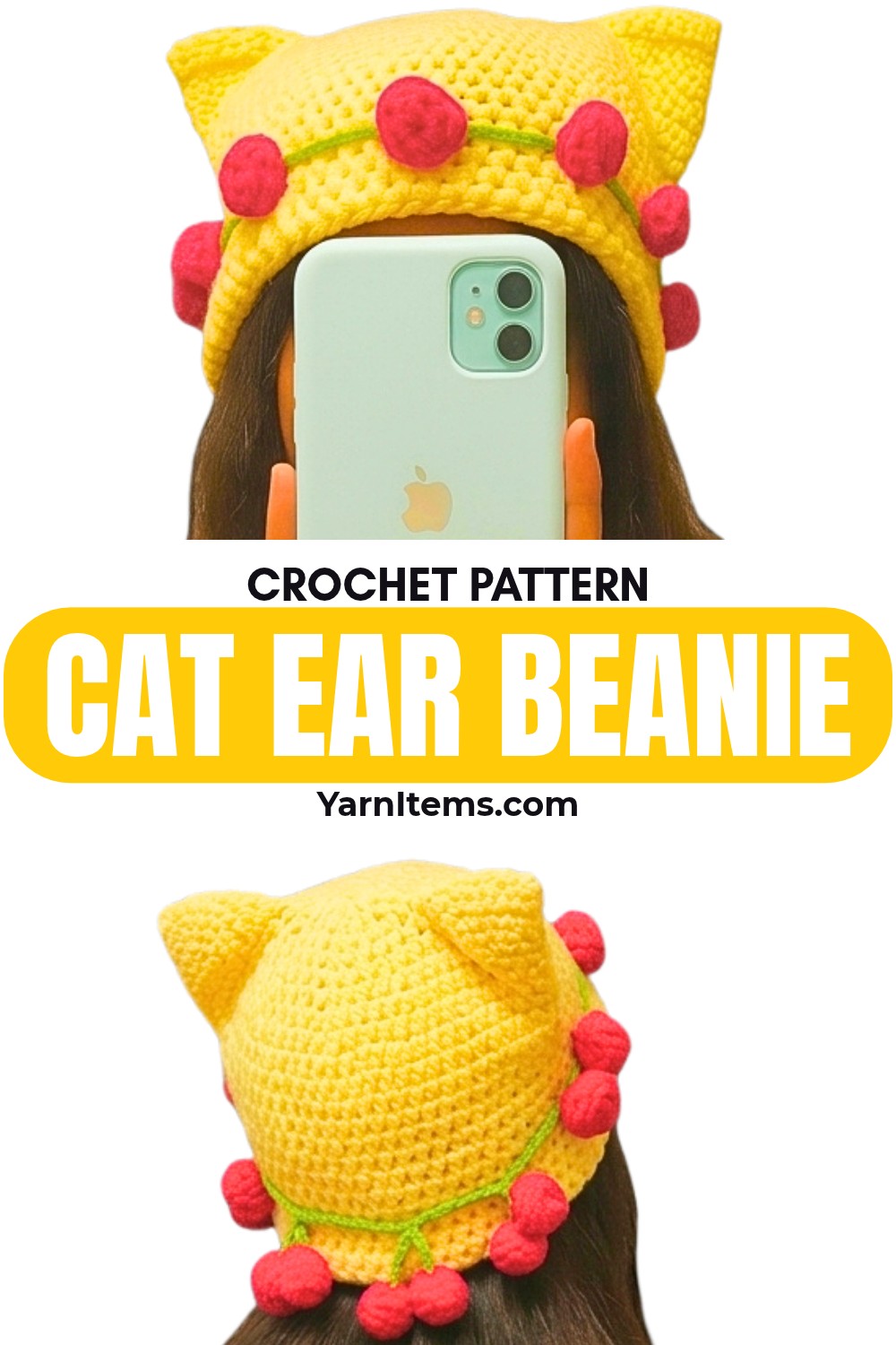 Crochet Flower Bouquet Cat Ear Beanie Pattern