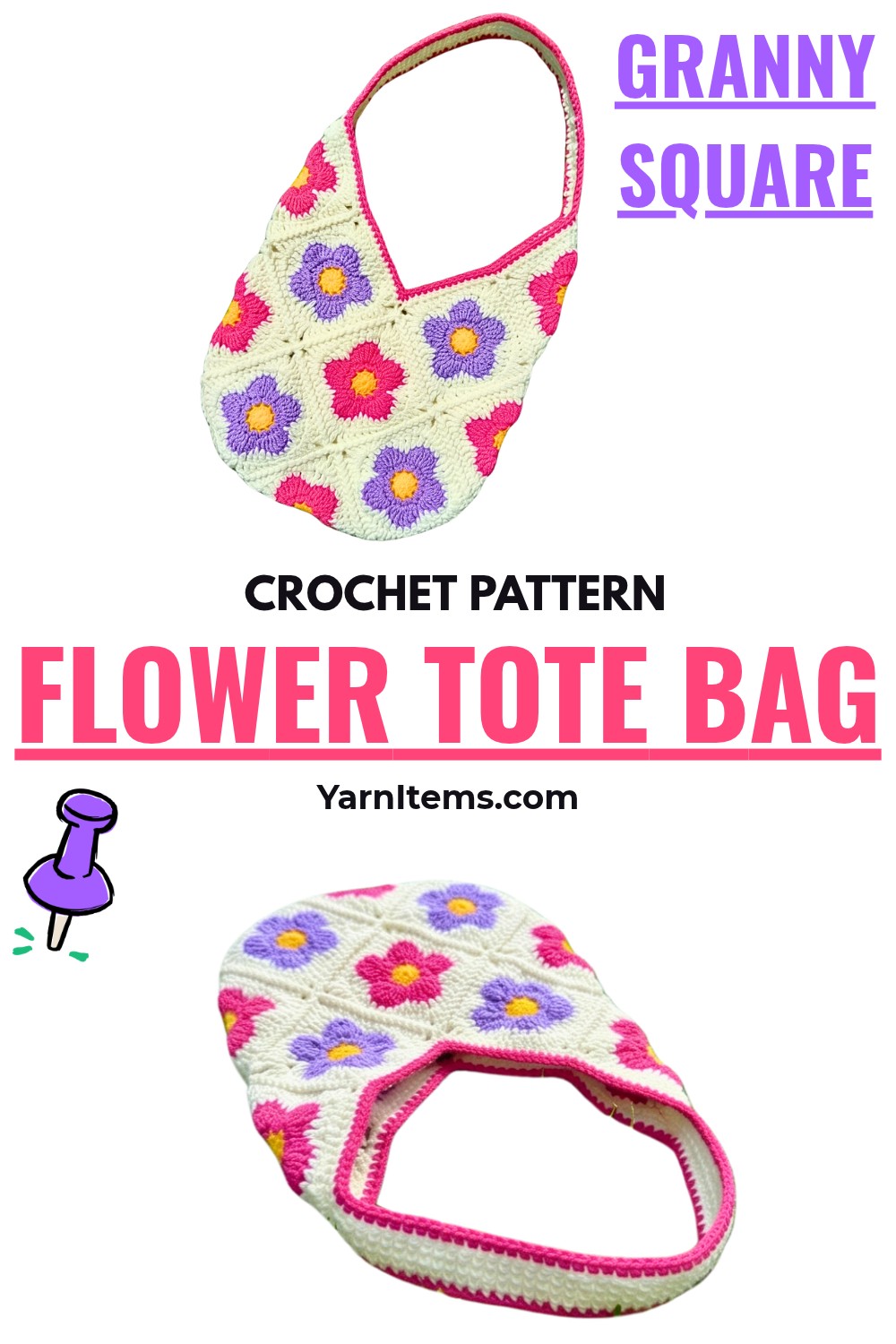 Crochet Flower Granny Square Tote Bag Pattern With Instructions