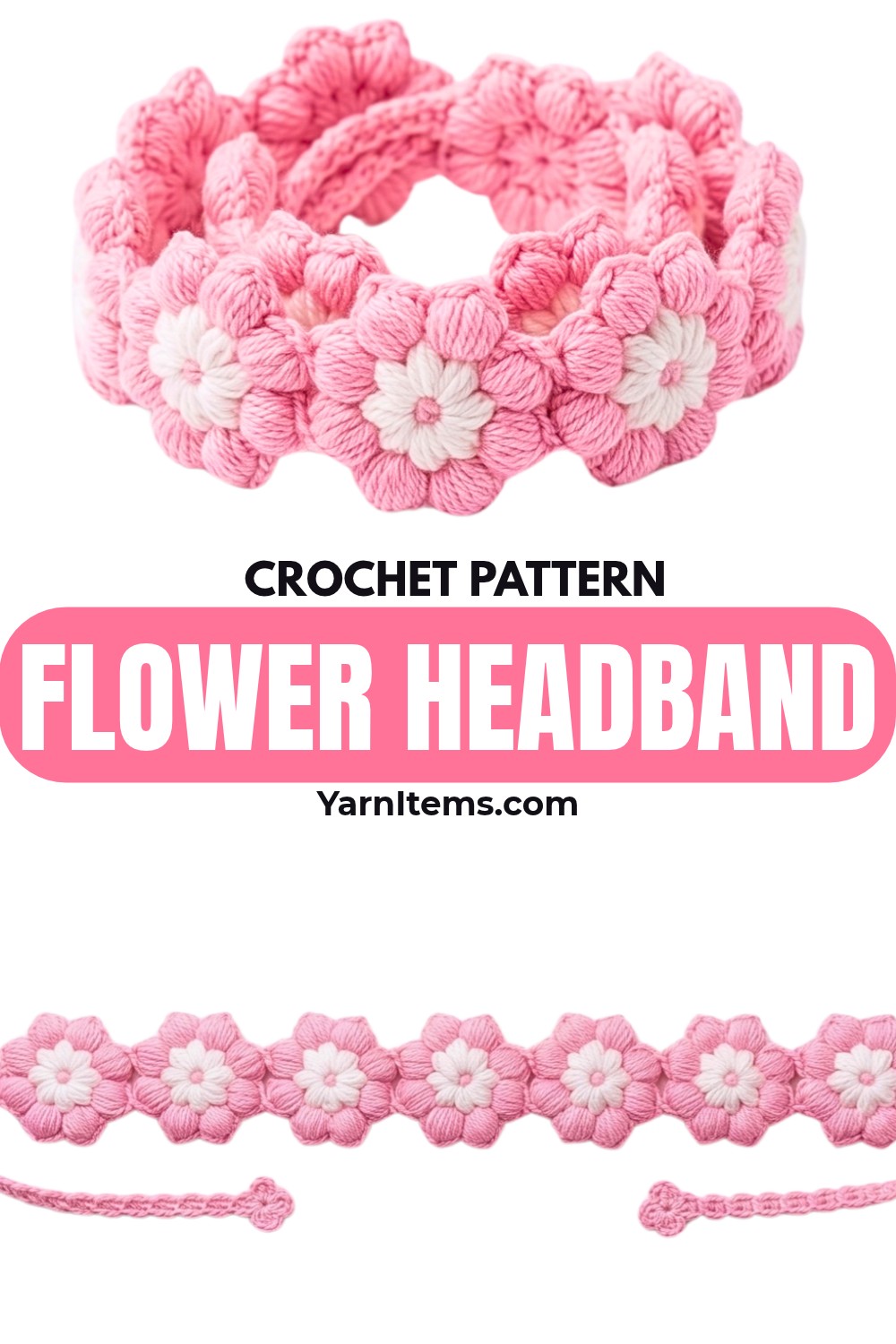 Crochet Flower Headband Pattern With Puff Stitch Flowers