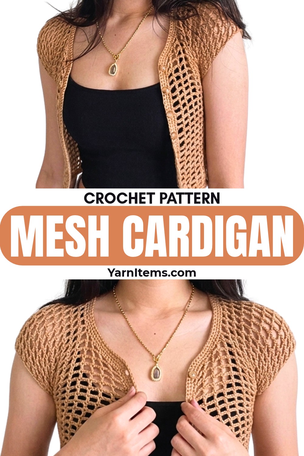 Crochet Mesh Cardigan Pattern with Adjustable Sleeves & Buttonholes