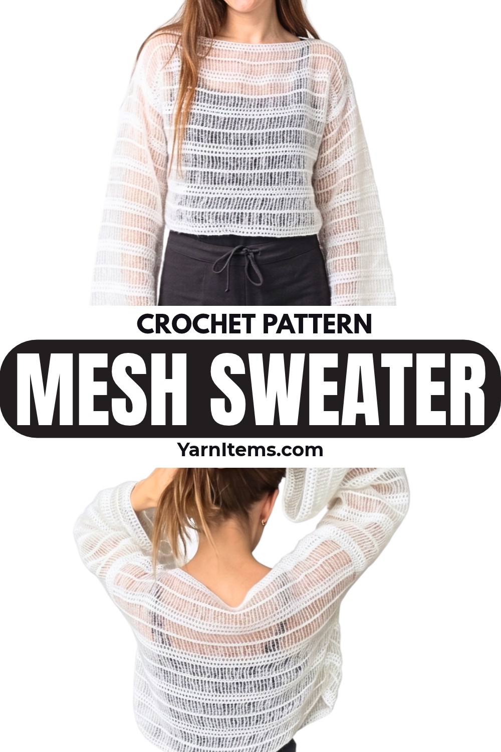 Crochet Mesh Sweater with Cotton & Mohair - Five-Row Pattern
