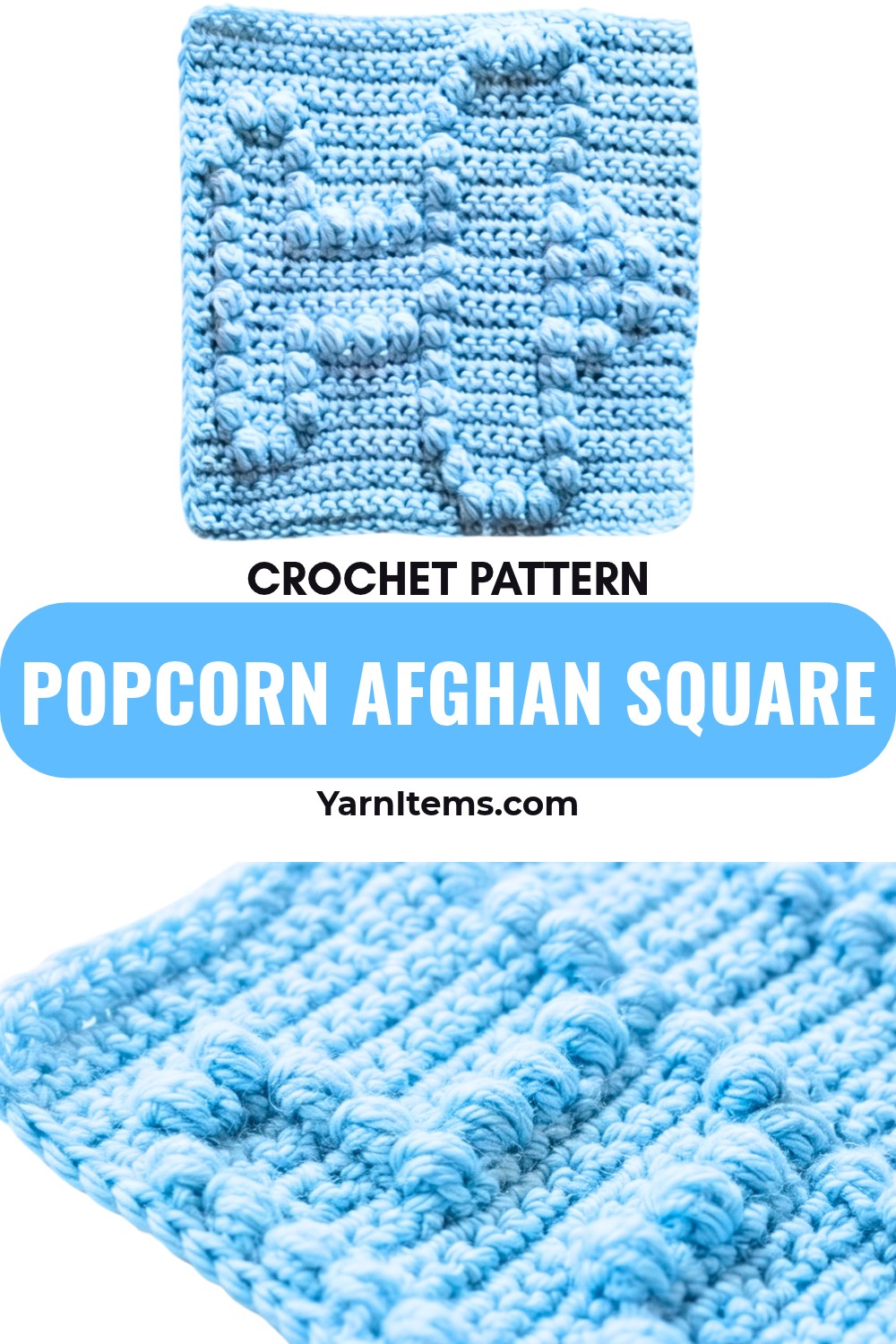 Crochet Popcorn Afghan Square Pattern – Textured 8-Inch Square