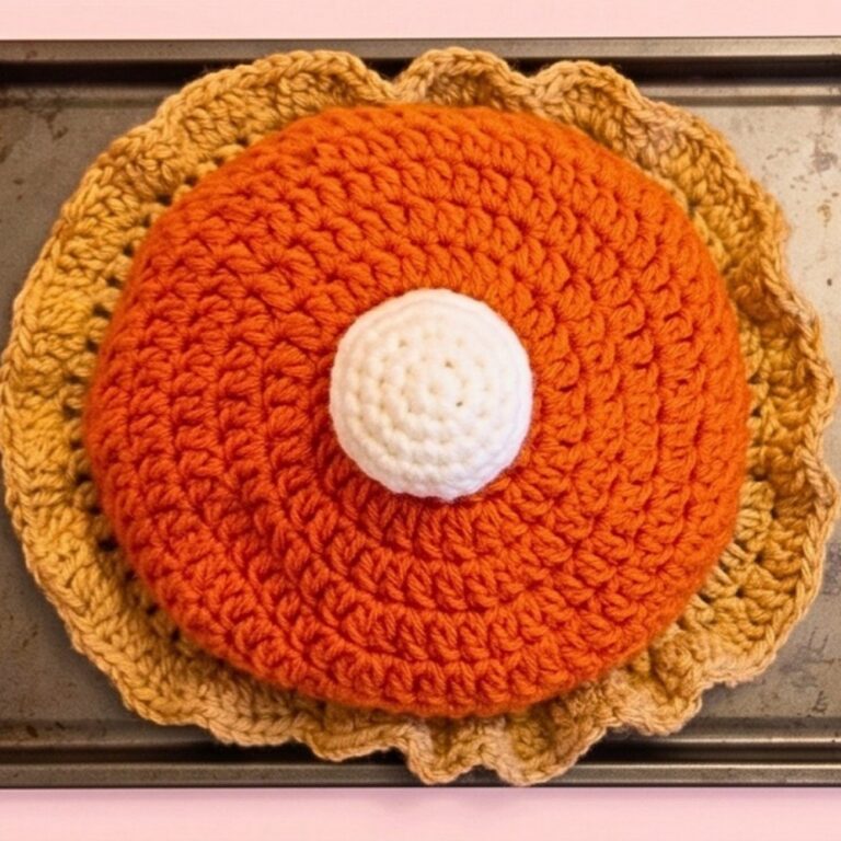 Crochet Pumpkin Pie Hat Pattern with Ruffled Crust and Whipped Cream