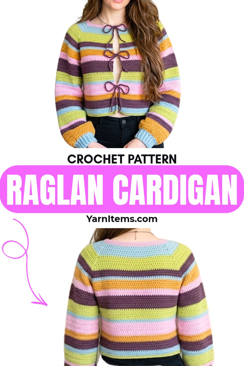 Crochet Raglan Cardigan Pattern with Adjustable Fit & Sleeves