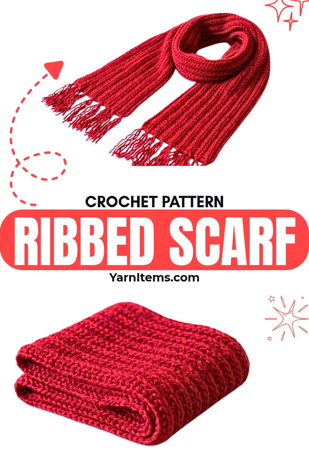 Crochet Ribbed Scarf with Tassels Pattern