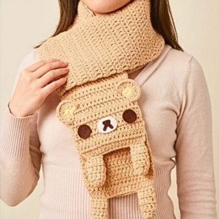 Crochet Rilakkuma Scarf With Face, Ears, Arms & Legs