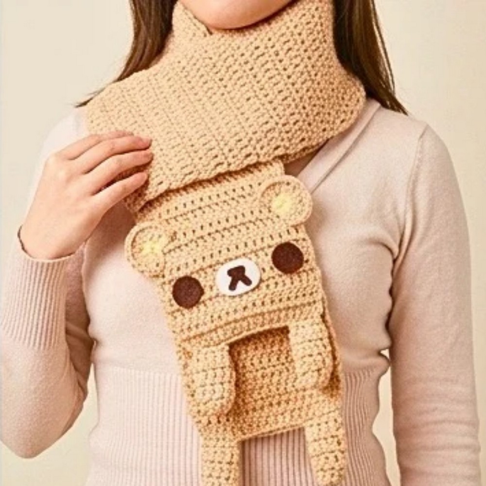 Crochet Rilakkuma Scarf With Face, Ears, Arms & Legs