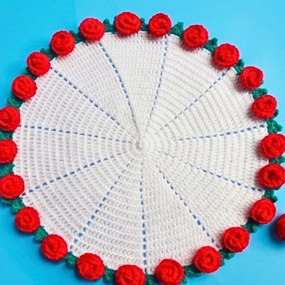 Crochet Rose Bouquet Blanket Pattern with Leaf Border