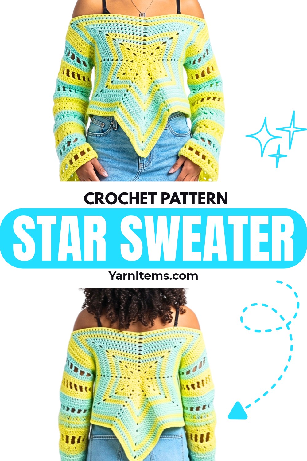Crochet Star Sweater Pattern with Star Panels & Mesh Sleeves