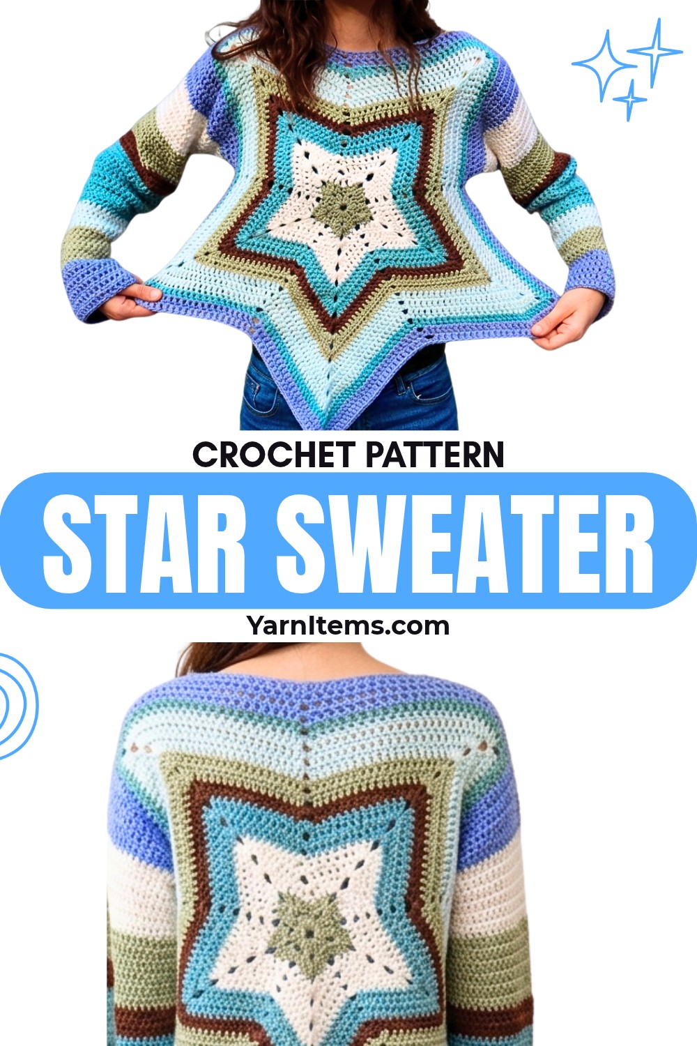 Crochet Star Sweater with Five-Point Panels & Custom Sleeves