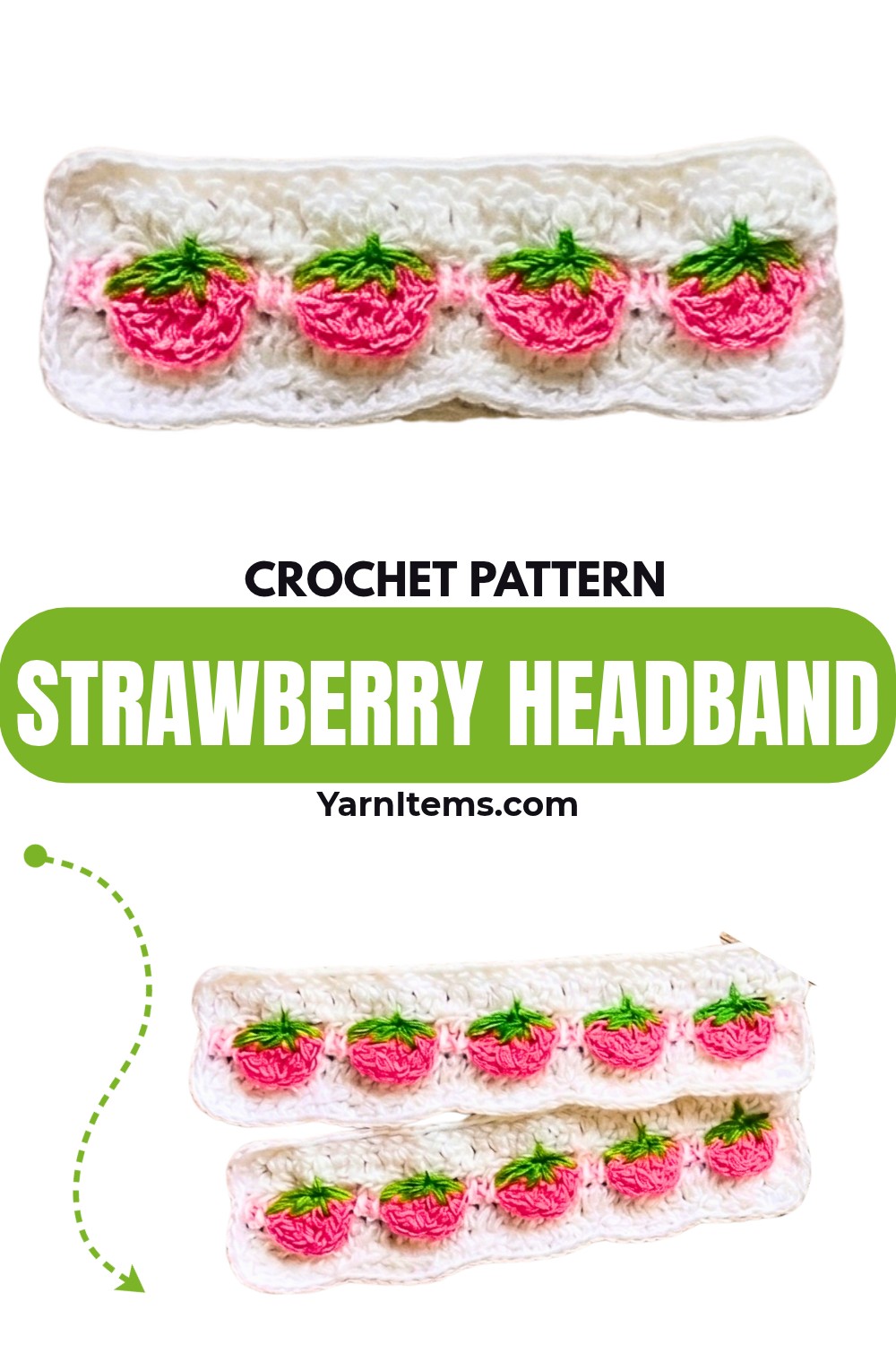 Crochet Strawberry Headband Pattern with Puff Stitch Berries