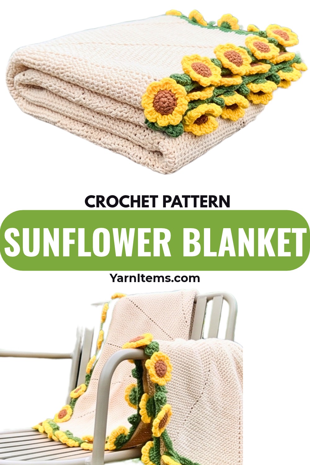 Crochet Sunflower Blanket Bouquet Pattern with Leaf Border