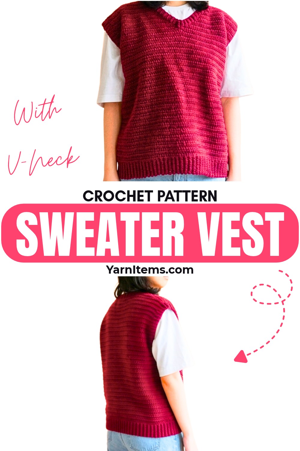 Crochet Sweater Vest Pattern with V-Neck and Customizable Fit