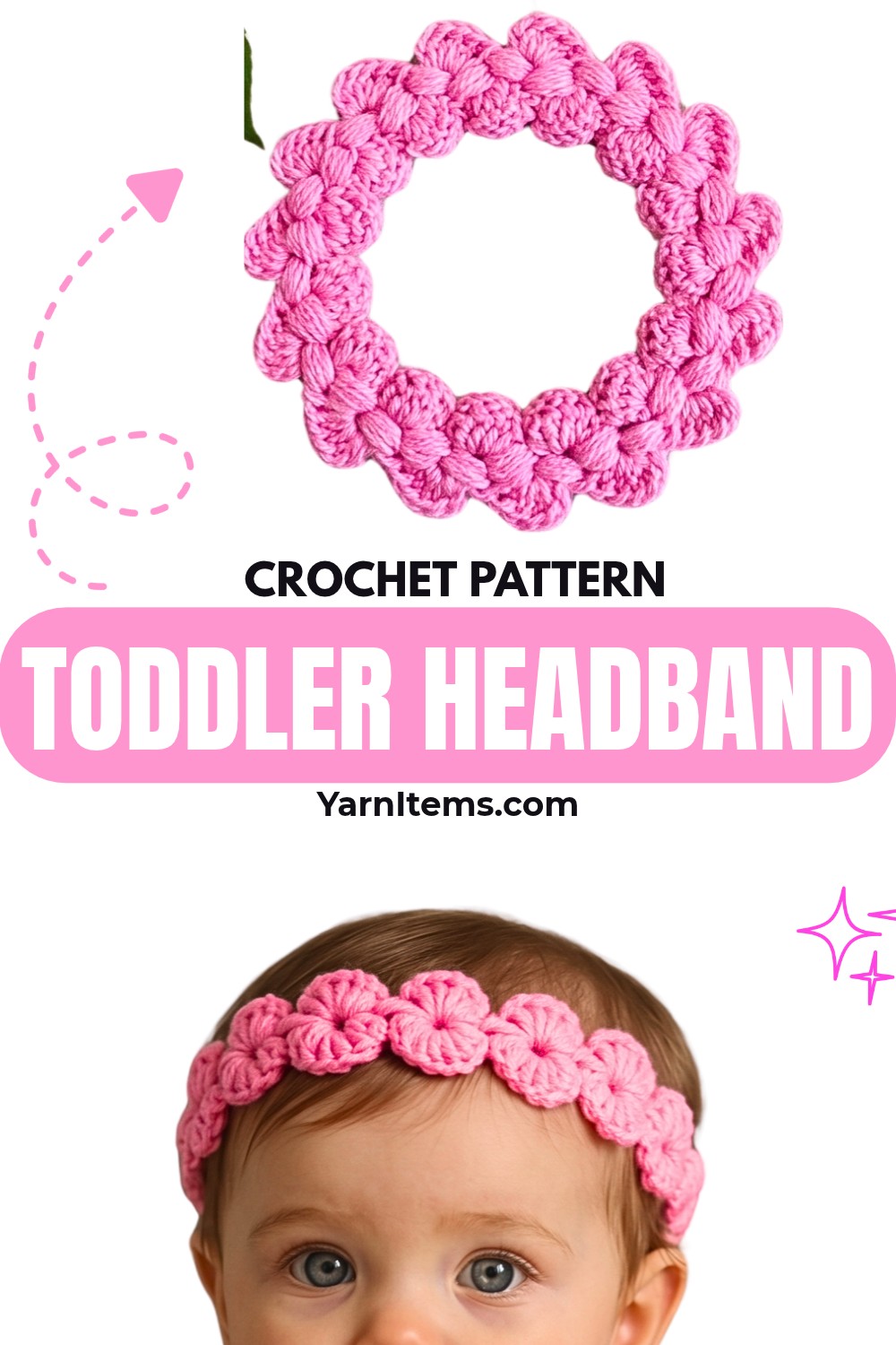 Crochet Toddler Headband Pattern with Puff Stitch Motifs
