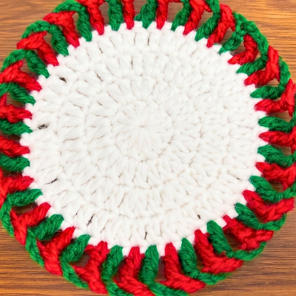 Easy Crochet Christmas Candy Cane Coaster Pattern