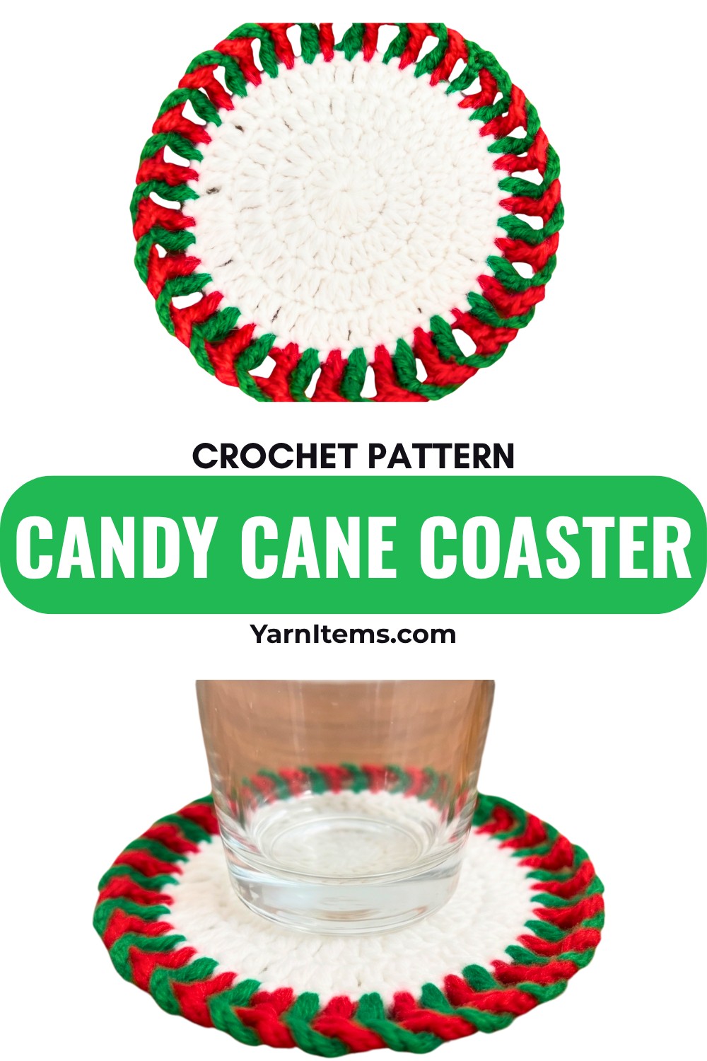 Easy Crochet Christmas Candy Cane Coaster Pattern