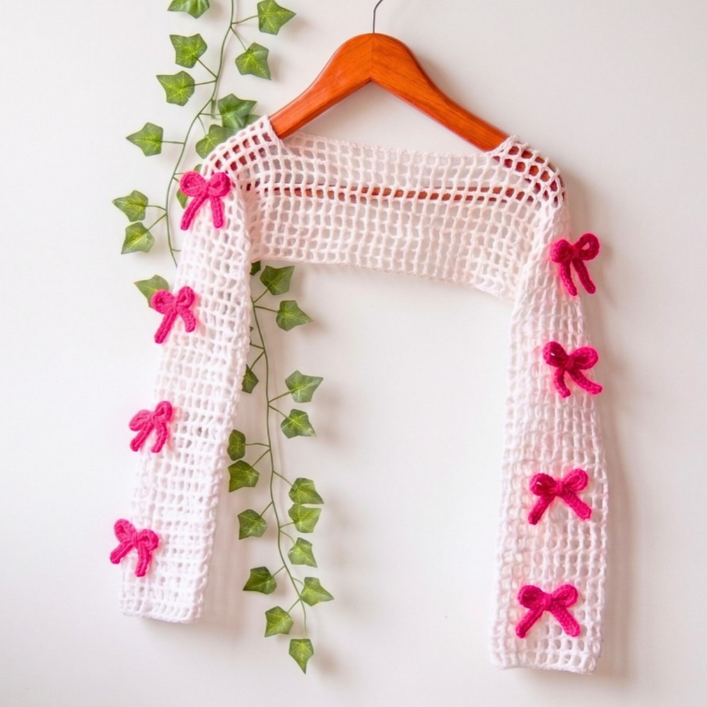 Easy Crochet Mesh Top Pattern with Sleeve Bows