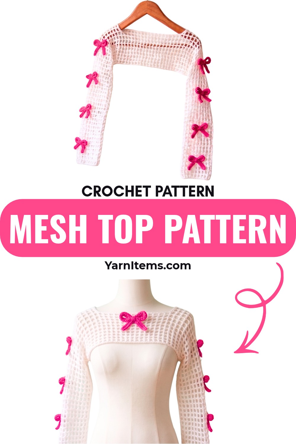 Easy Crochet Mesh Top Pattern with Sleeve Bows