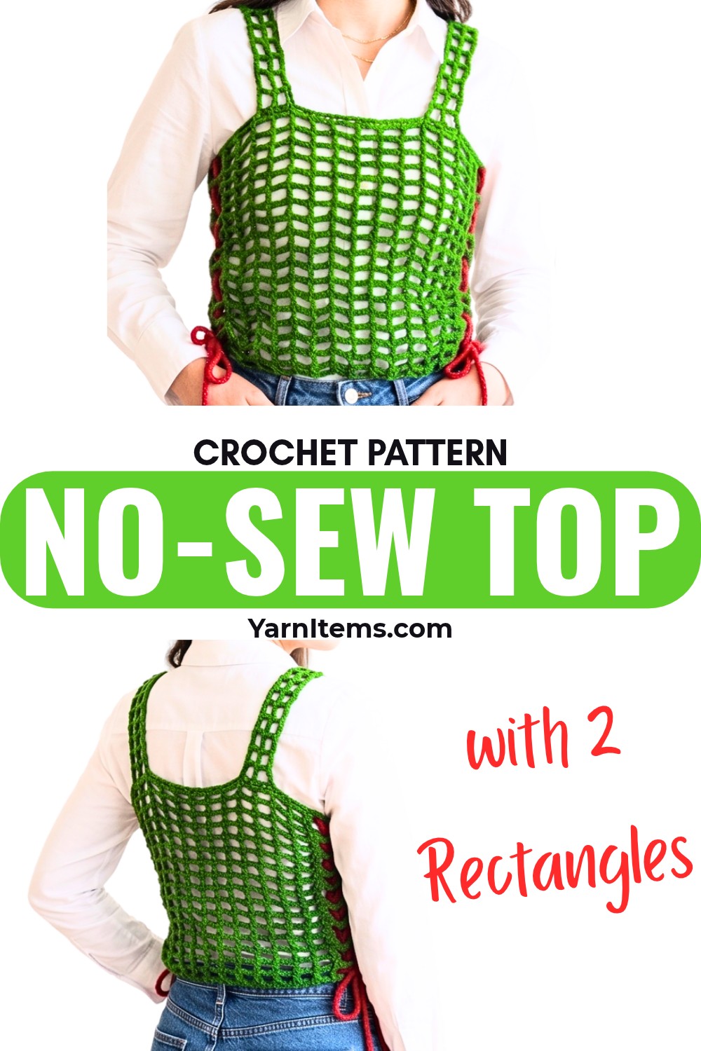 Easy No-Sew Crochet Top Pattern with 2 Rectangles