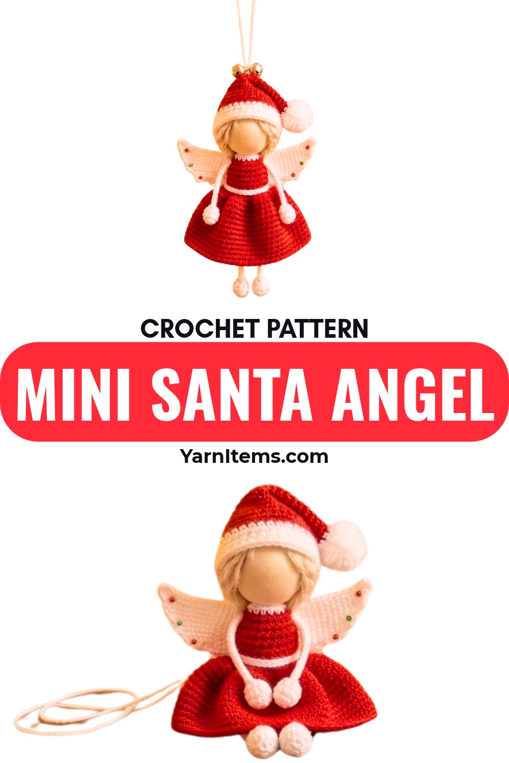 How to Crochet a Mini Santa Angel Ornament