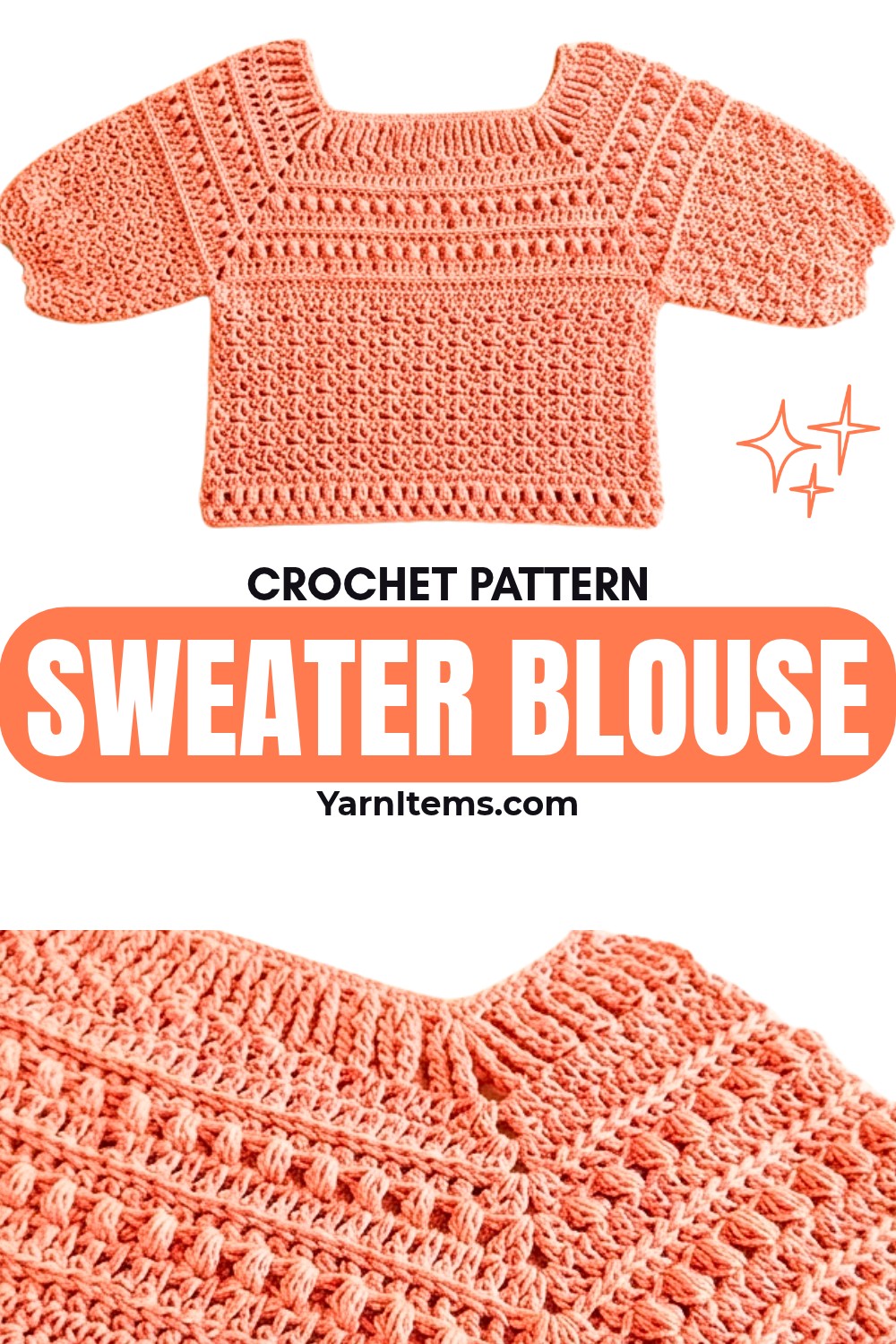 Jacinta Crochet Sweater Blouse -3-in-1 Top-Down Seamless Pattern