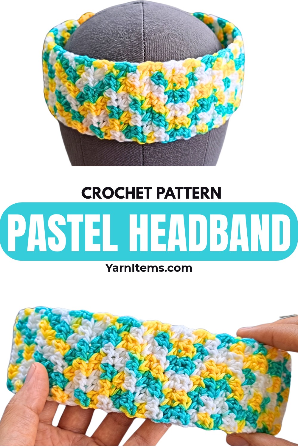 Pastel Crochet Headband with Elastic Hair Tie & HDC Texture