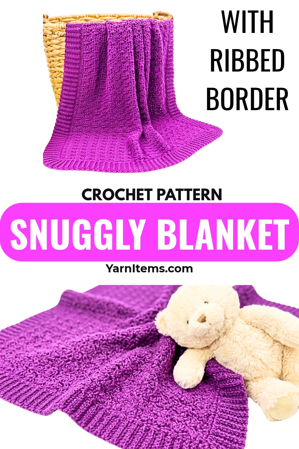 Snuggly Baby Blanket Crochet Pattern with Ribbed Border