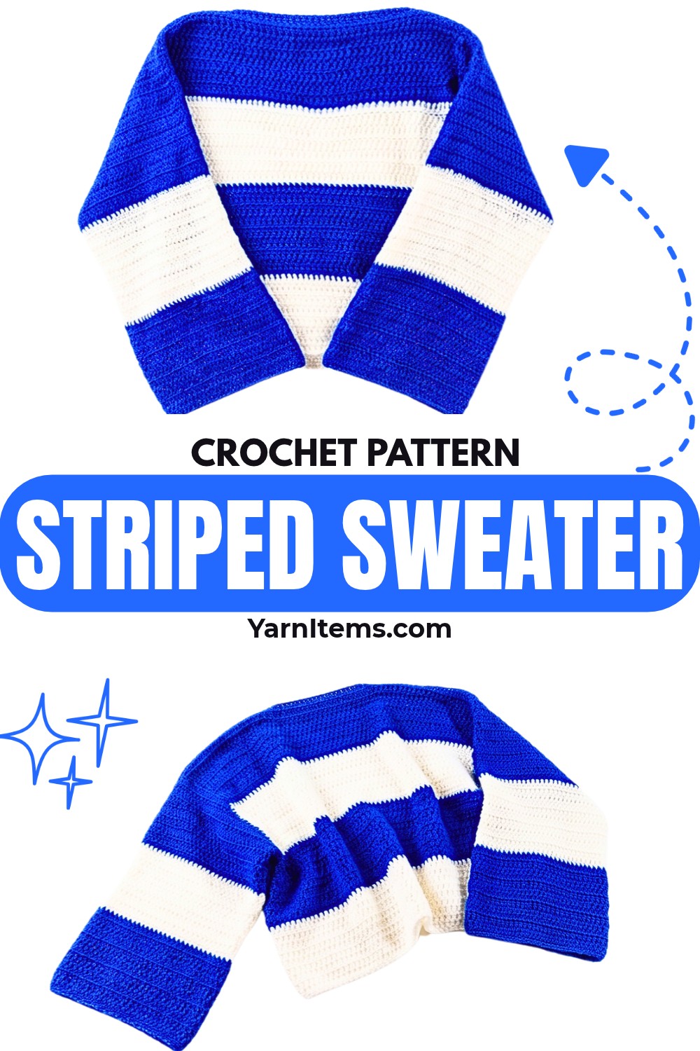 Striped Crochet Sweater Pattern with Custom Fit & Sleeves