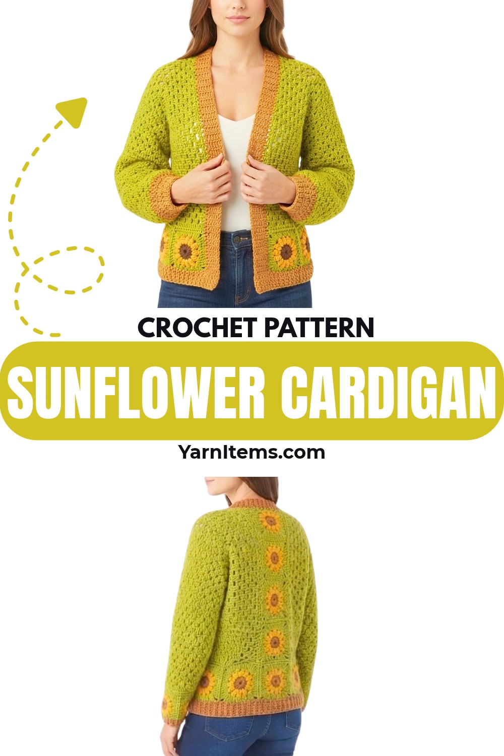 Sunflower Crochet Cardigan with Hexagon Panels & Granny Squares