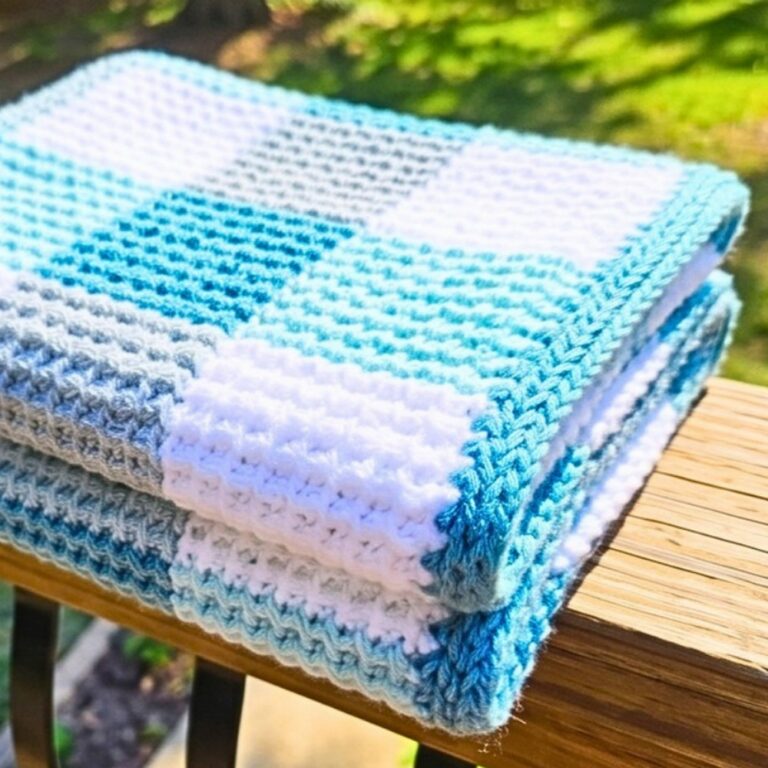 Tunisian Crochet Gingham Blanket Pattern with Color Blocks