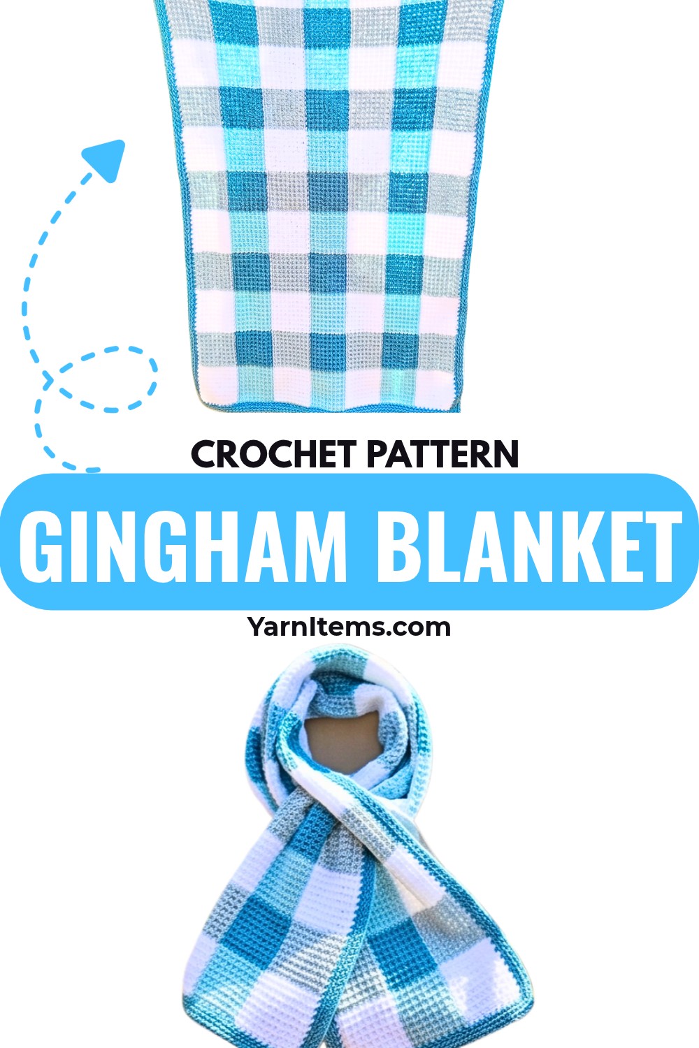 Tunisian Crochet Gingham Blanket Pattern with Color Blocks