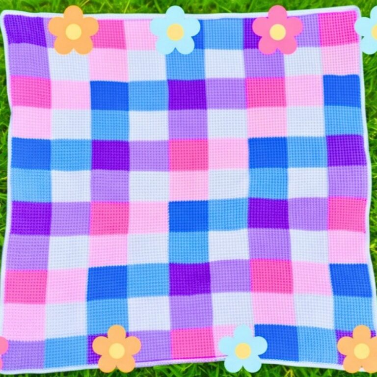 Tunisian Gingham Blanket Crochet Pattern with Join-As-You-Go Squares