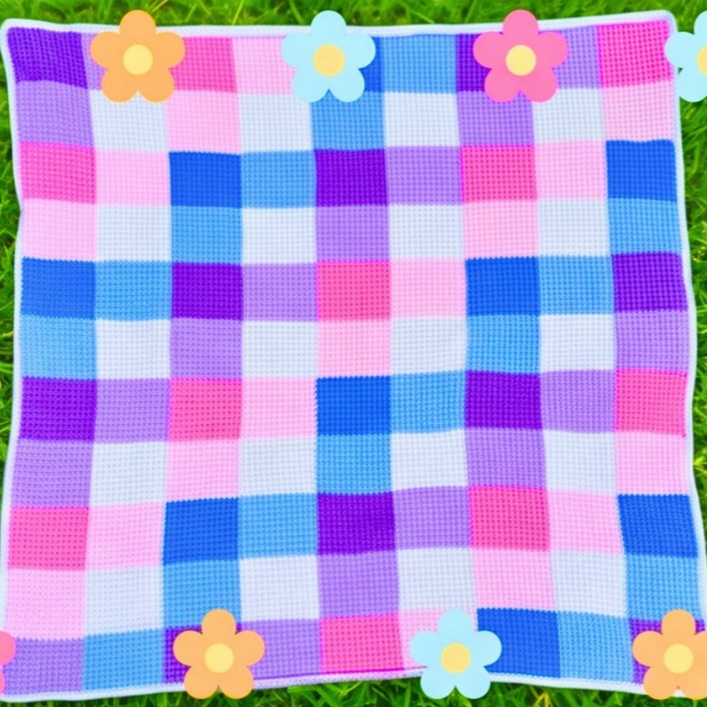 Tunisian Gingham Blanket Crochet Pattern with Join-As-You-Go Squares
