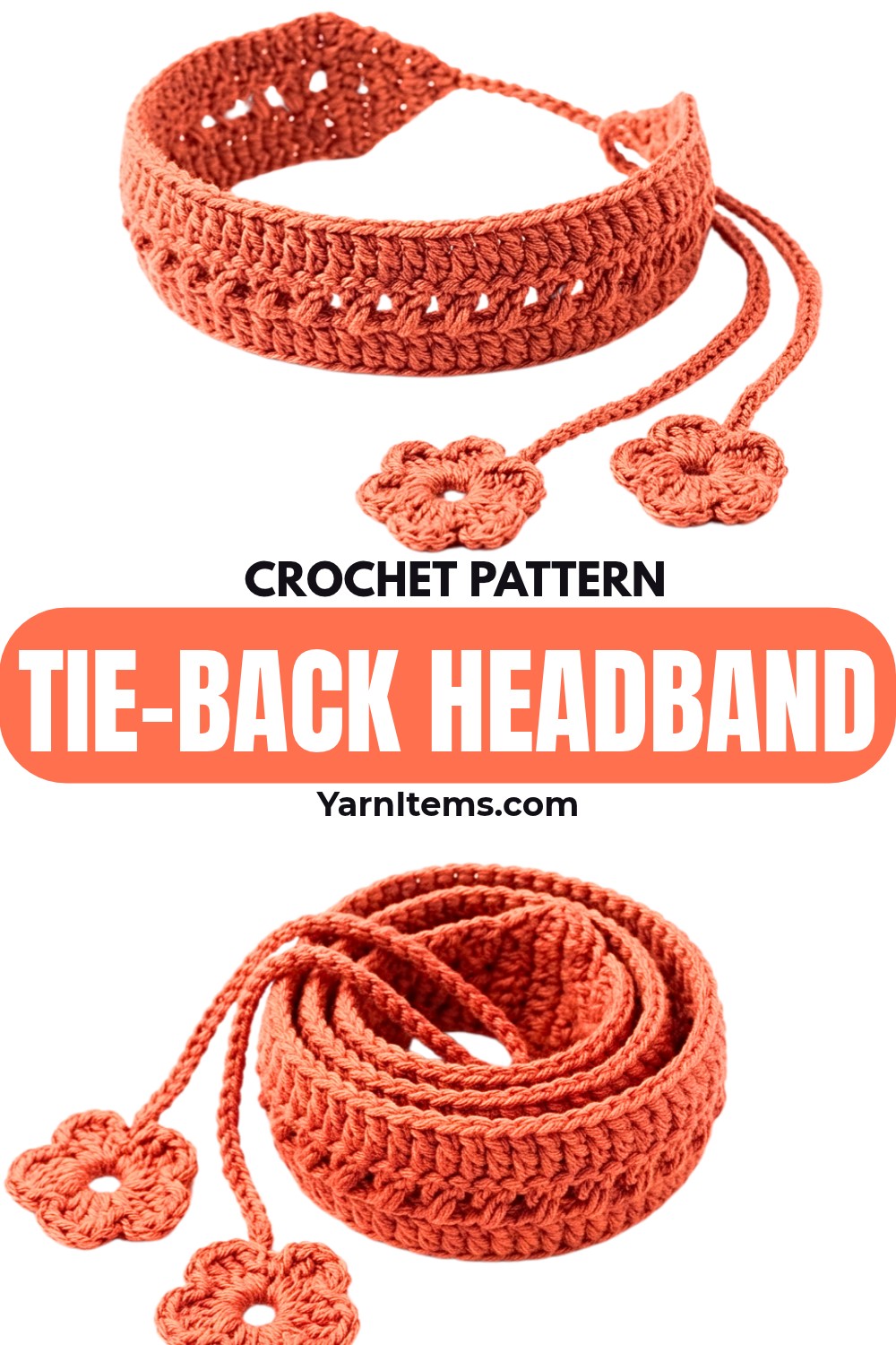 Two-Tone Crochet Tie-Back Headband Pattern with Flower Ties