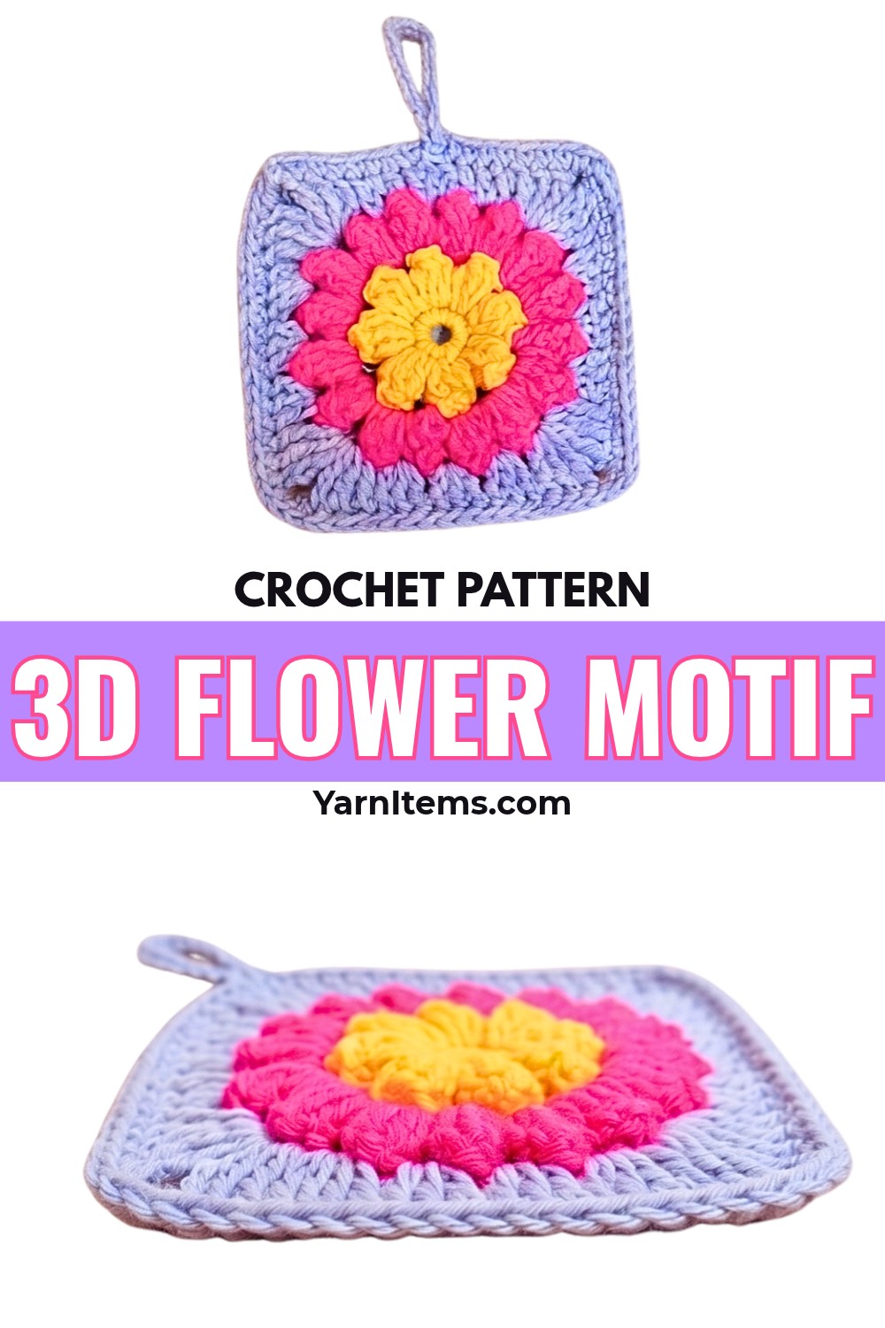 Crochet 3D Flower Motif Pouch Pattern with Button Closure