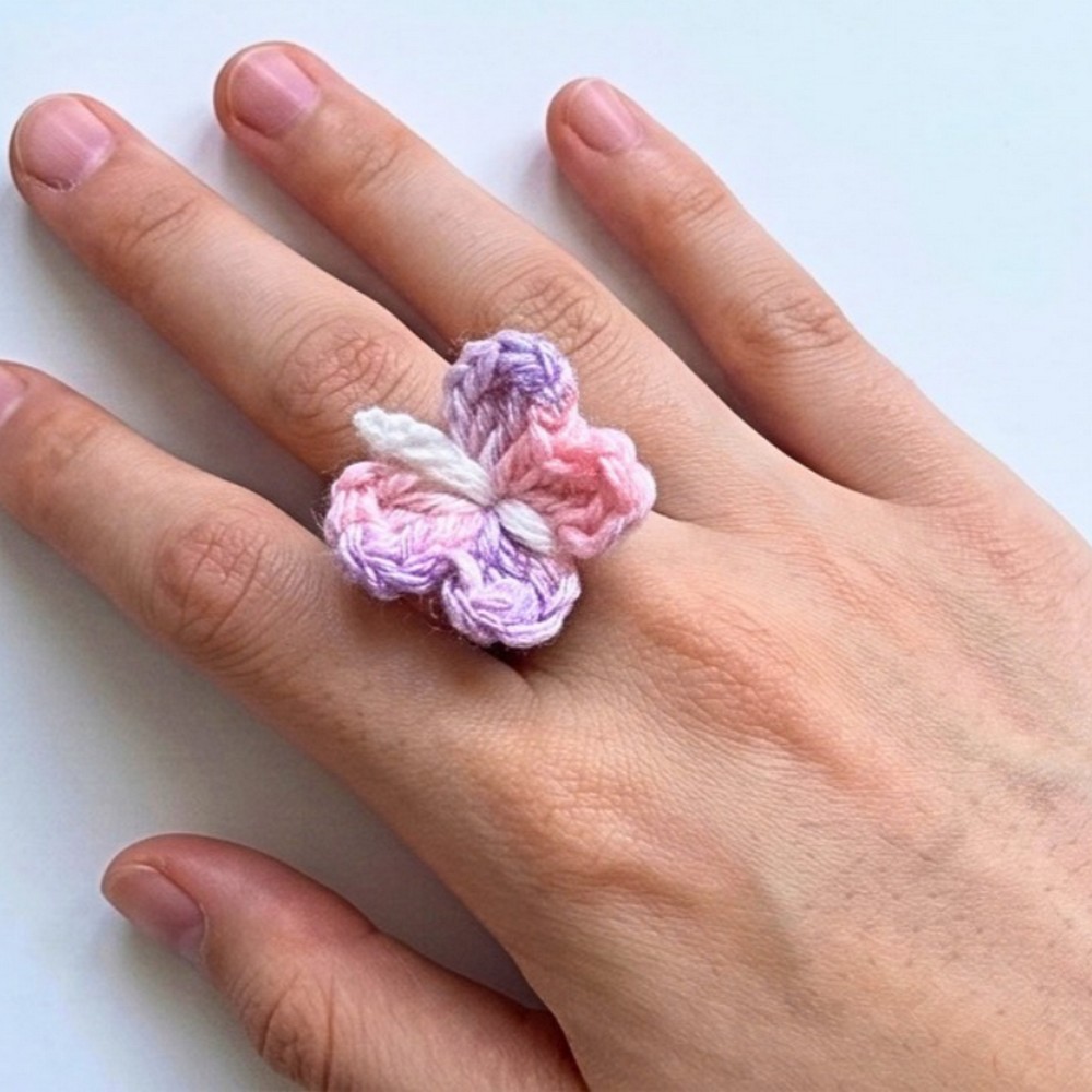 Crochet Butterfly Ring Pattern with Adjustable Band