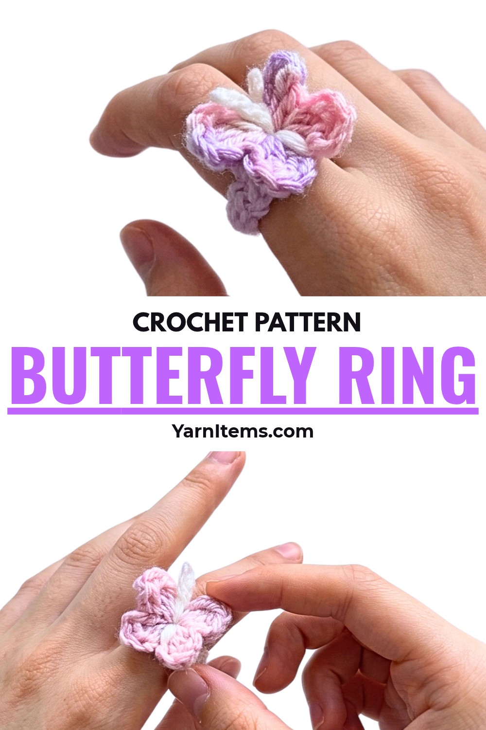 Crochet Butterfly Ring Pattern with Adjustable Band