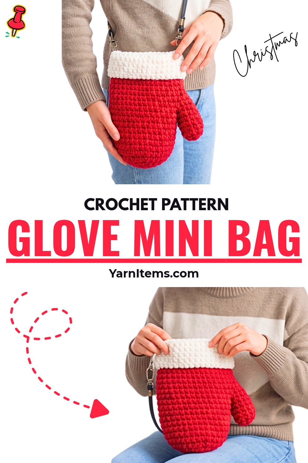 Crochet Christmas Glove Mini Bag Pattern