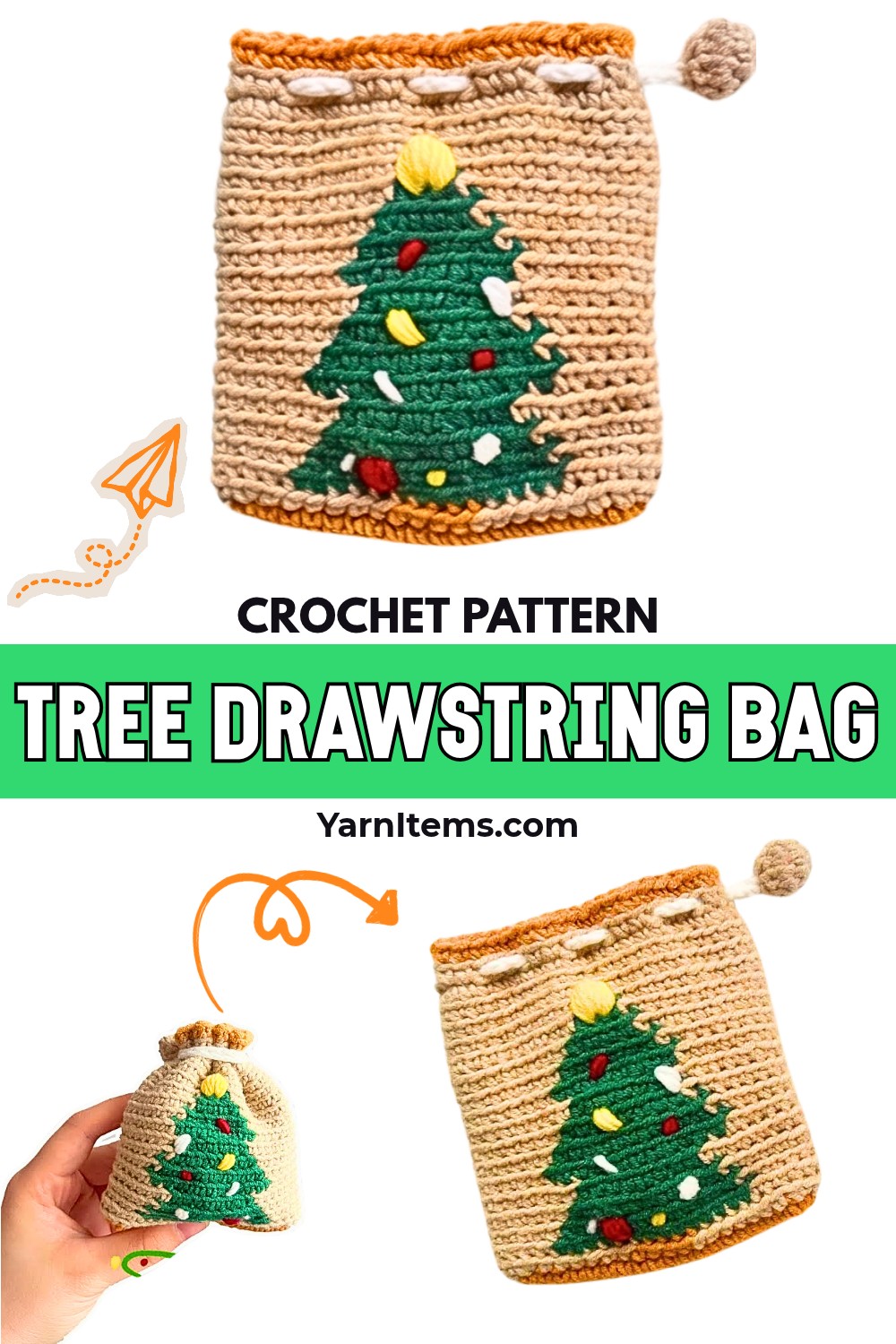 Crochet Christmas Tree Drawstring Bag Pattern