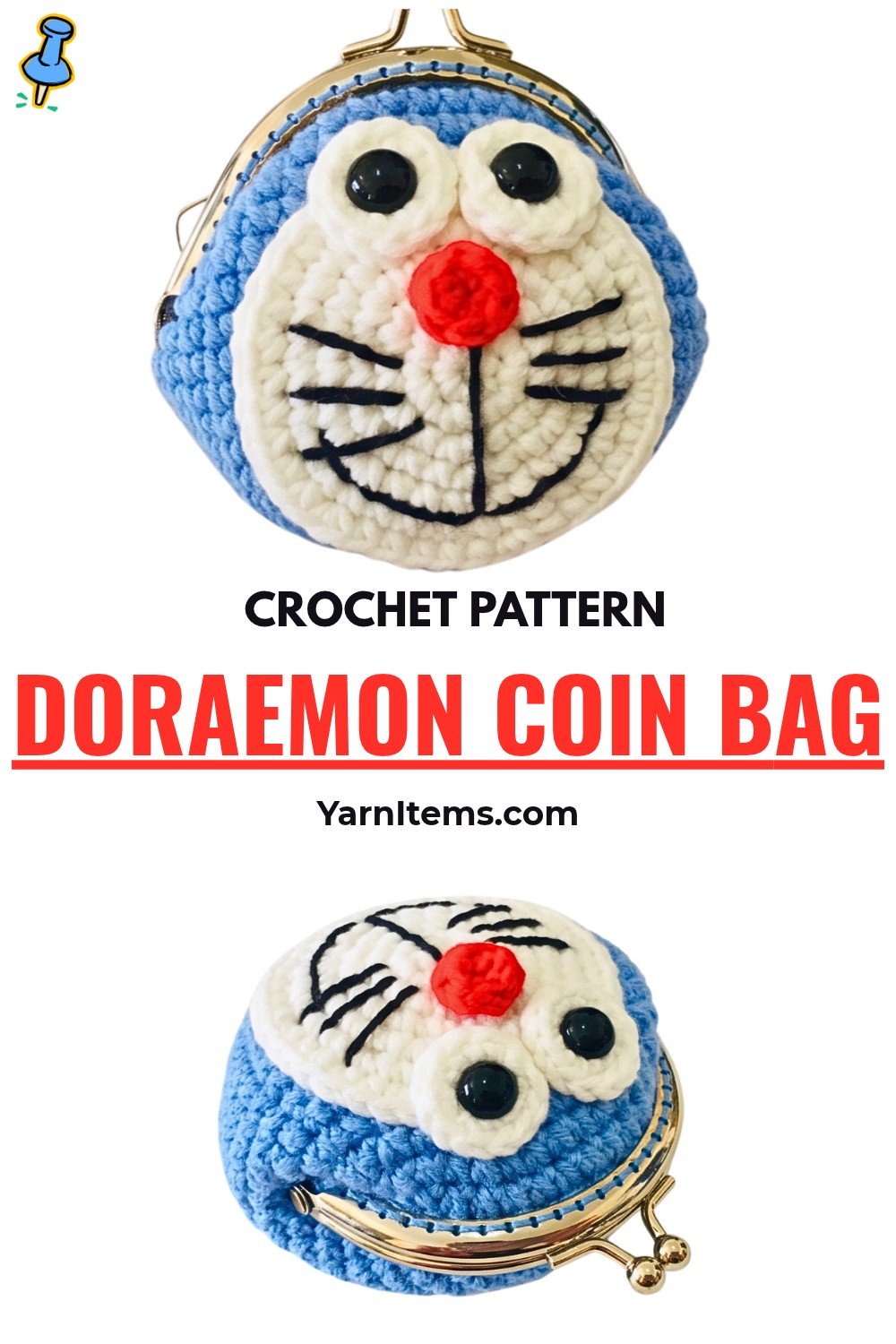 Crochet Doraemon Coin Bag Tutorial - 8 cm Frame