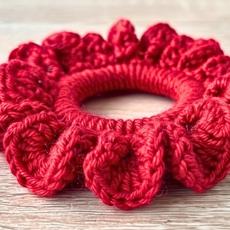 Crochet Floral Scrunchie Pattern with Easy Ruffled Petals