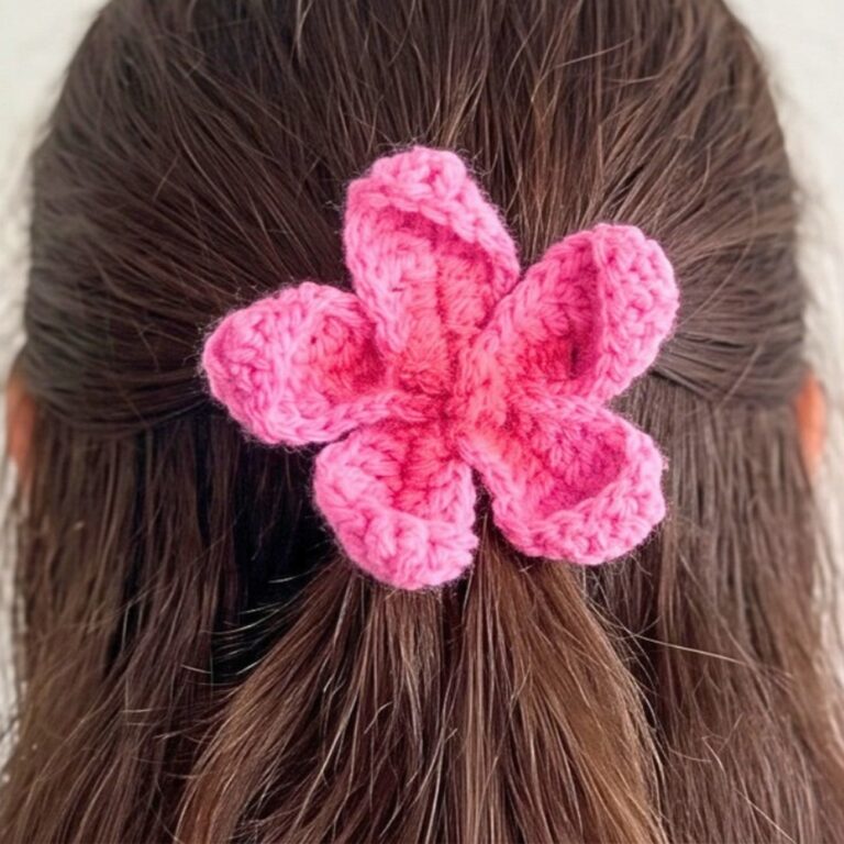 Crochet Flower Hair Clip Pattern with 5-Petal 3D Design