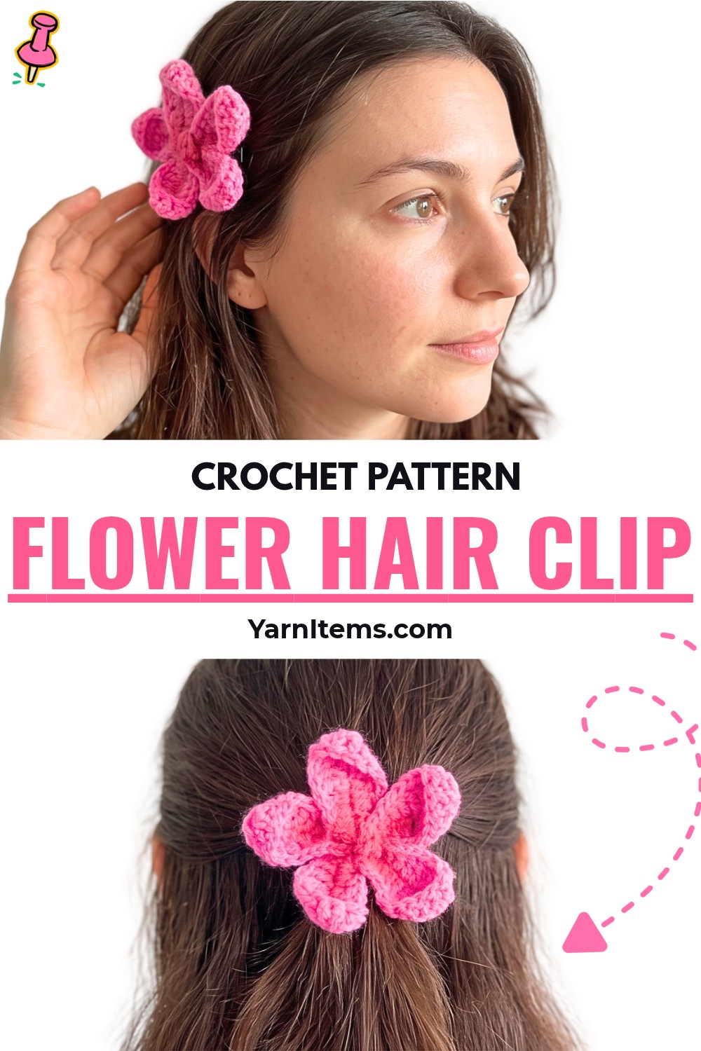 Crochet Flower Hair Clip Pattern with 5-Petal 3D Design