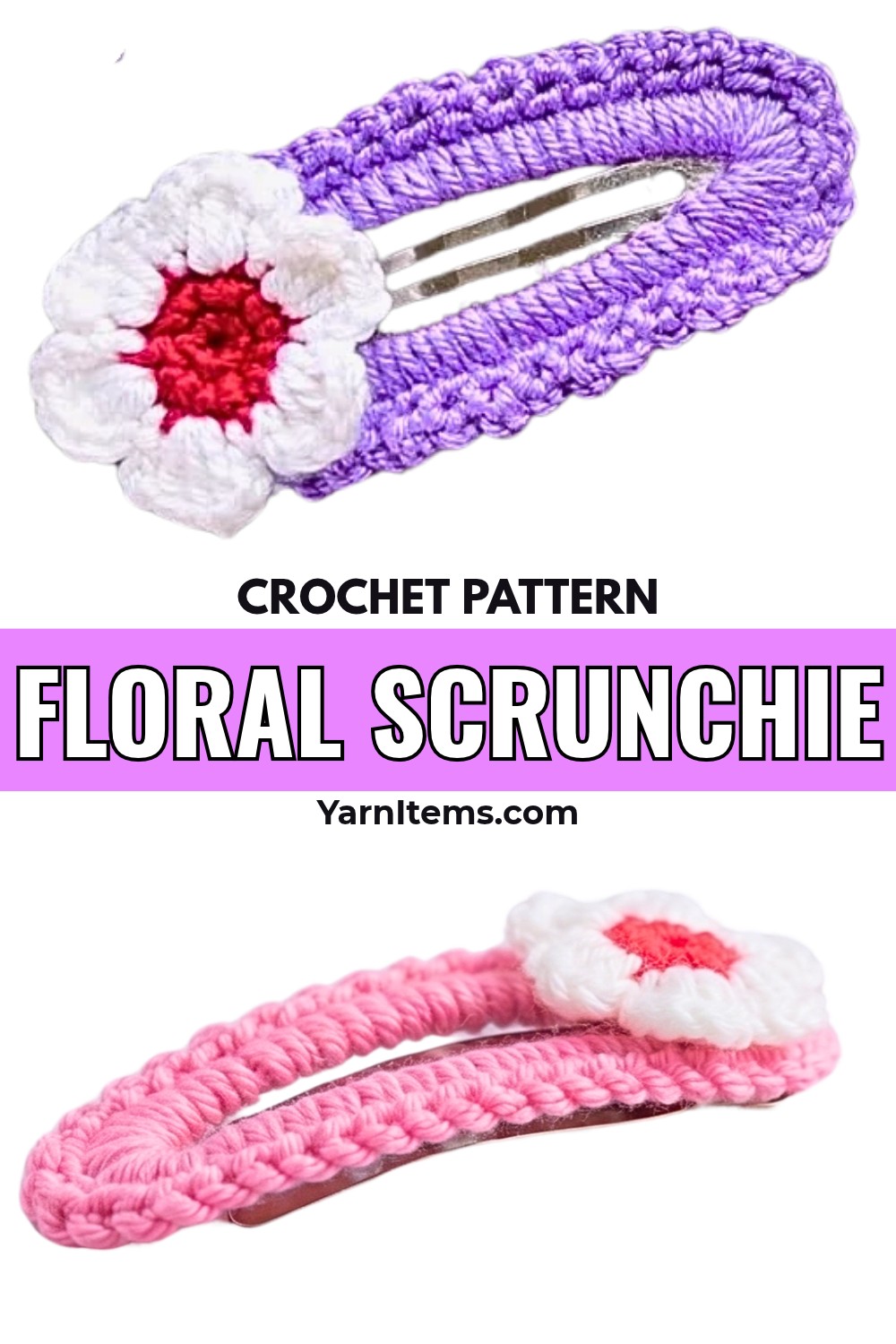 Crochet Flower Hair Clip Pattern with Ruffled Clip Cover
