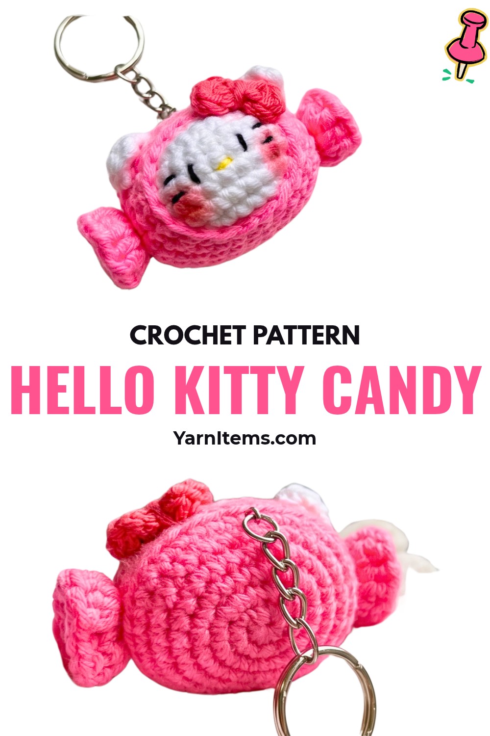 Crochet Hello Kitty Candy Amigurumi Keychain Pattern