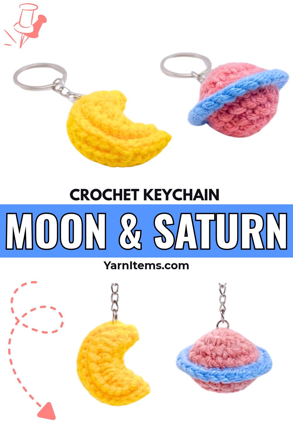Crochet Moon and Saturn Keychain Pattern