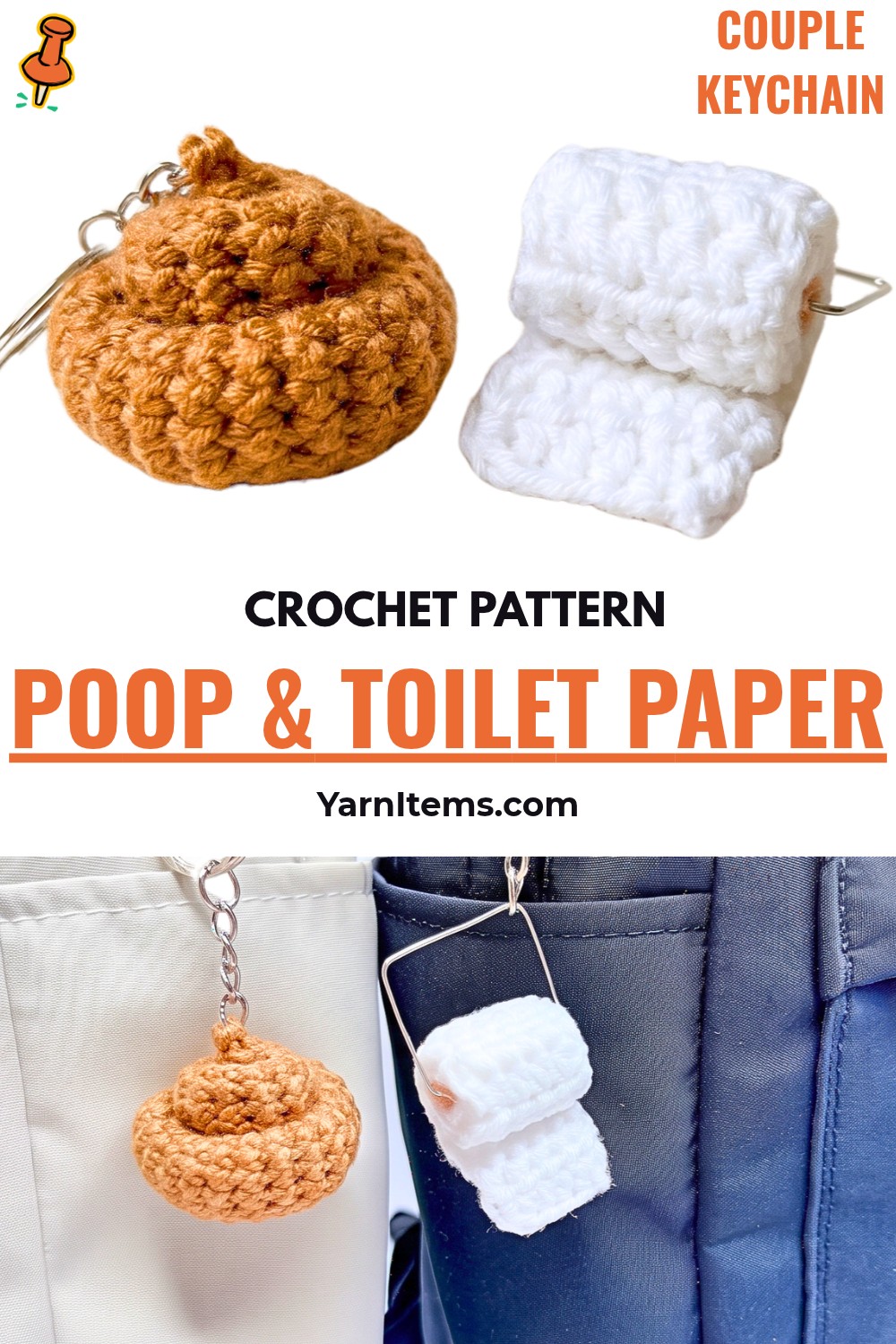 Crochet Poop & Toilet Paper Roll Couple Keychain Tutorial