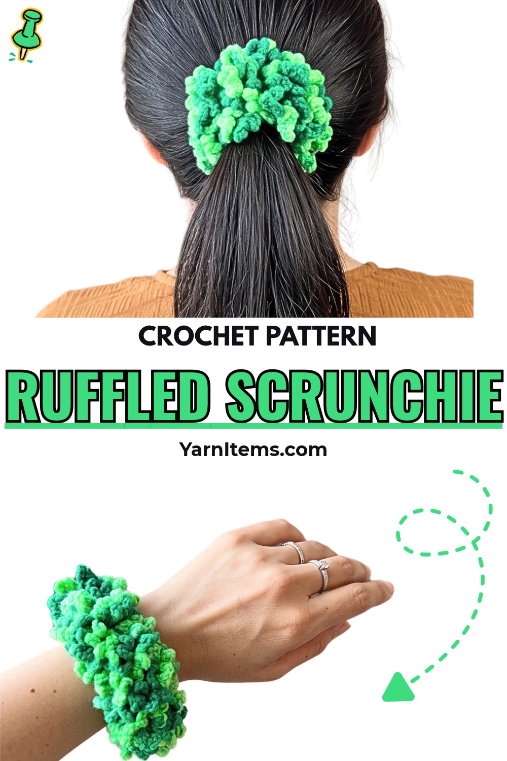 Crochet Ruffled Scrunchie Pattern with Elastic Hair Tie