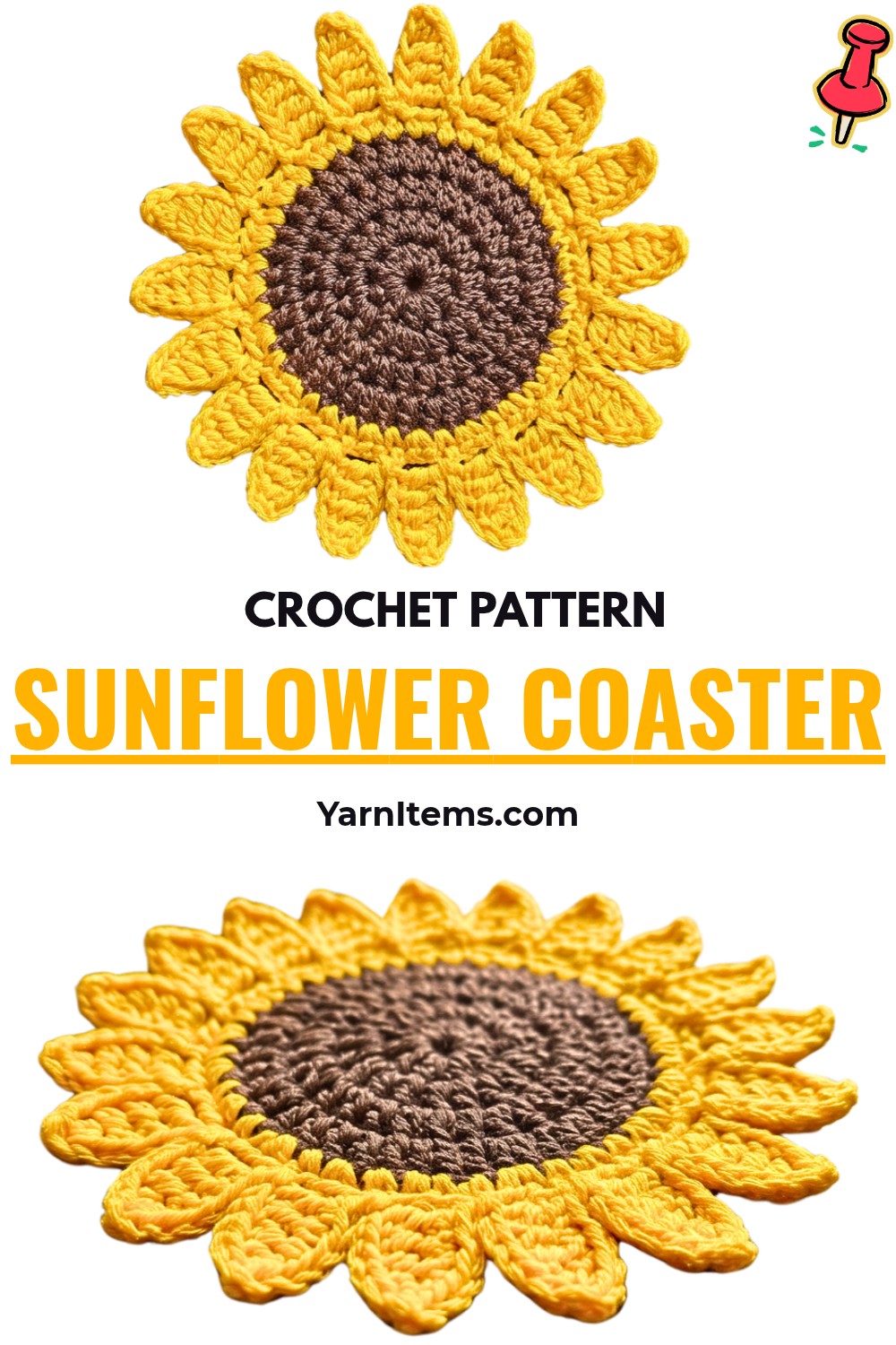 Crochet Sunflower Coaster Pattern with Easy Petals