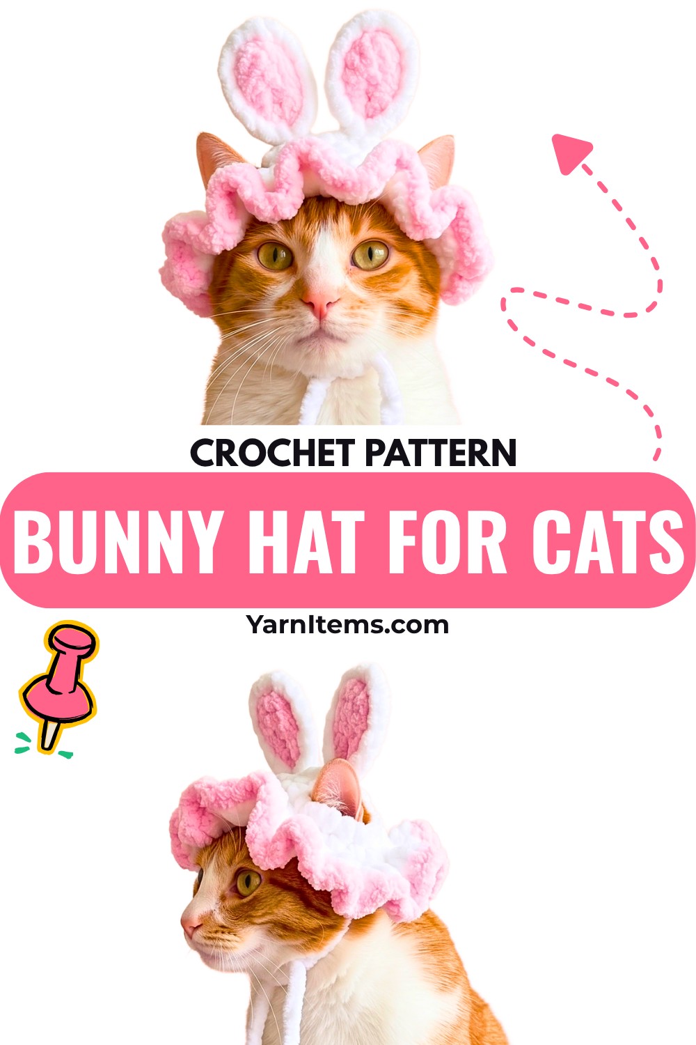 Cute Crochet Bunny Hat for Cats - Easy Ear Hole Pattern